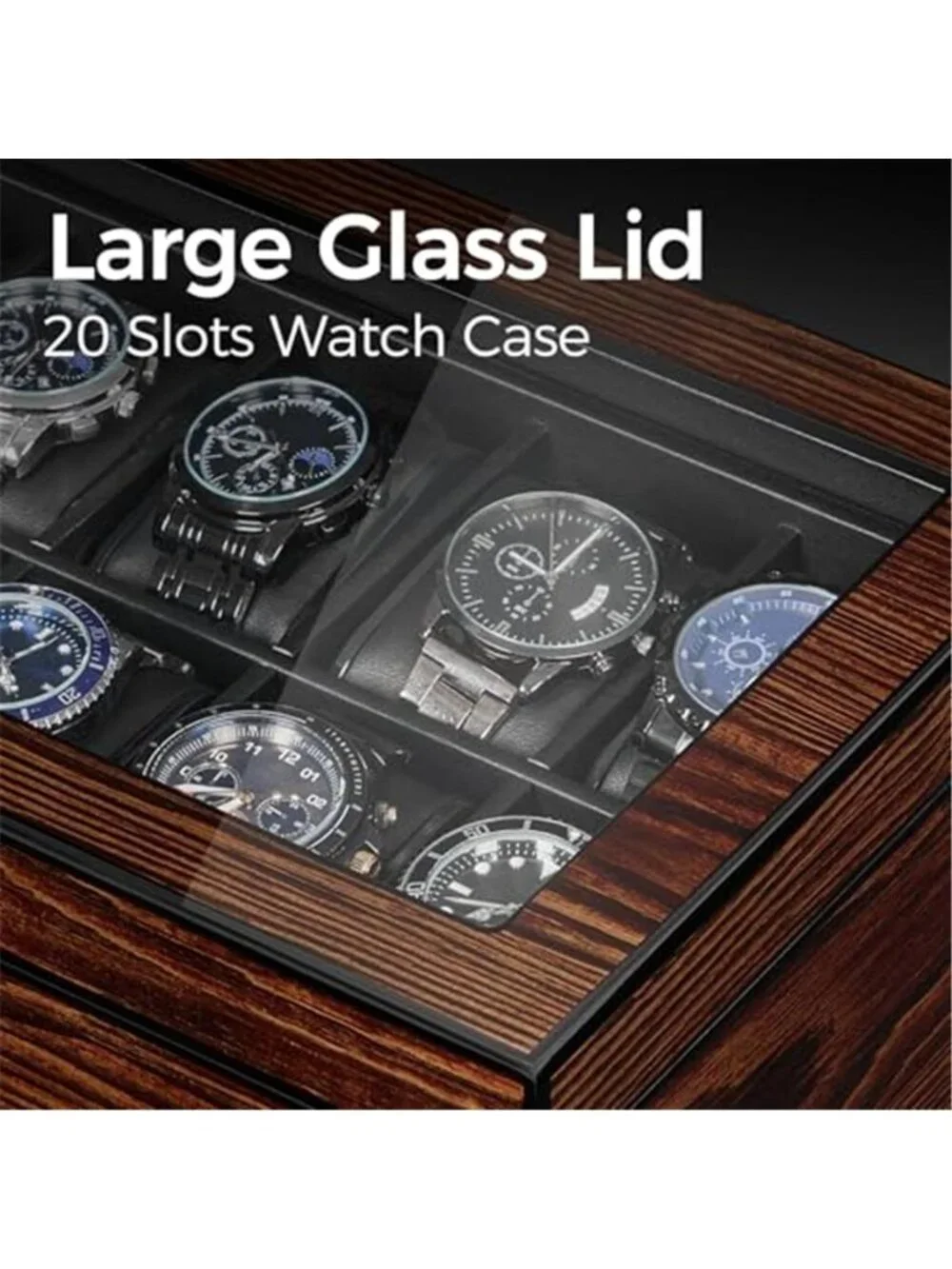 High-End Watch Box 20-Slot Wooden Watch Case with Large Glass Lid |